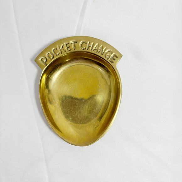 Vintage Brass ‘Pocket Change’ Oval Valet Tray 4” Embossed Coin Trinket Holder - Picture 1 of 4